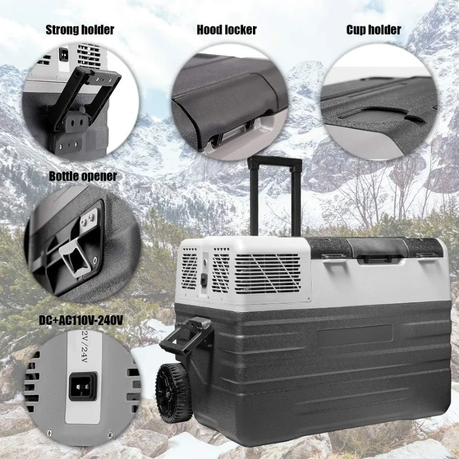 فريزر تبريد محمول مع نظام تبريد كهربائي بضاغط تيار متردد/تيار مستمر مجهز بعجلات عربة لسهولة التنقل مثالية لـ #2