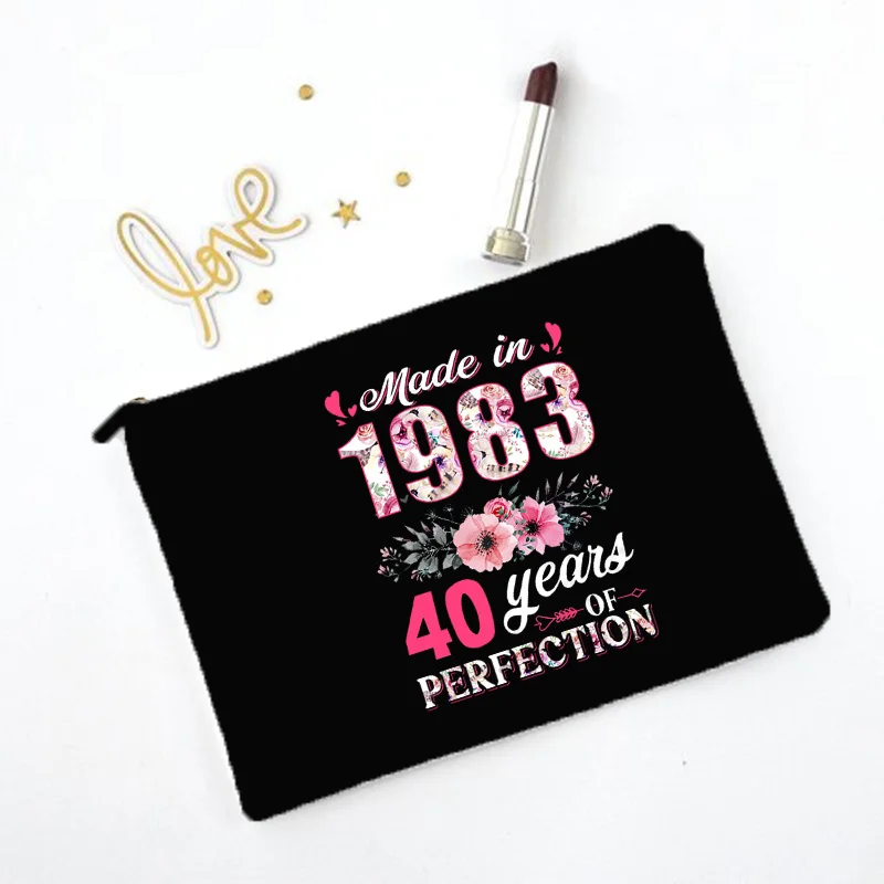 40 50 Years Old Birthday Party Gift Canvas Zipper Cosmetic Cases Professional Makeup Suitcase Pencil Pouch Travel Lipstick Bag