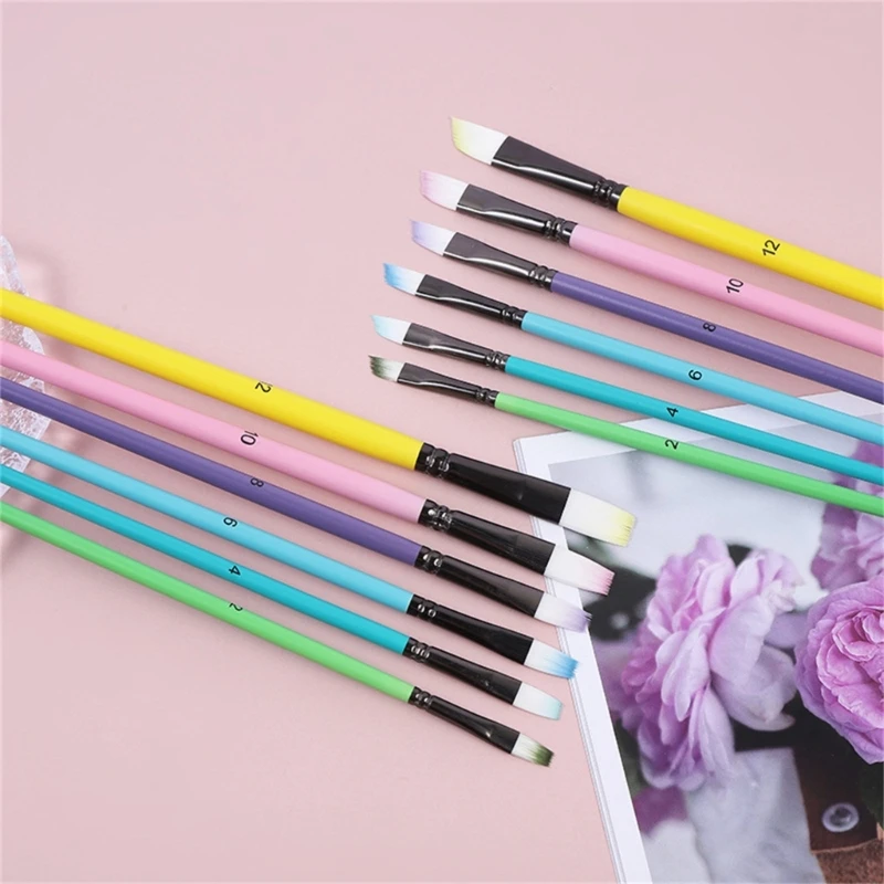 

6Pcs Professional Paint Brush Flat/Oblique/Round Tip Watercolor Brush Nylon Paint Brush for Acrylic Watercolor Oil Paint