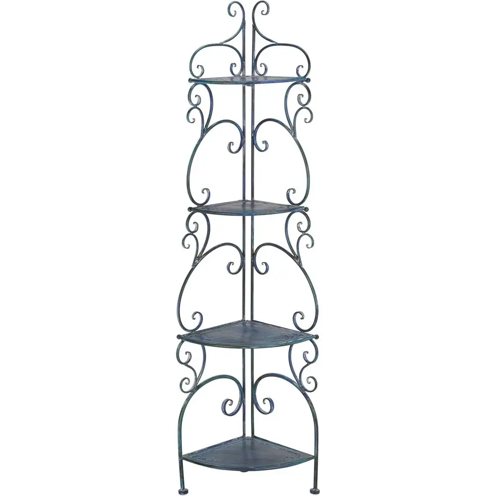 

Mossy Blue Wrought Iron 4-Tier Outdoor Shelving Unit, Fully Assembled