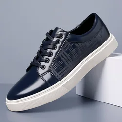 Daily Men's Luxury Brand Shoes Casual Blue Sneakers Summer Shoes Man Lace-up Comfortable Leather Flat Shoes