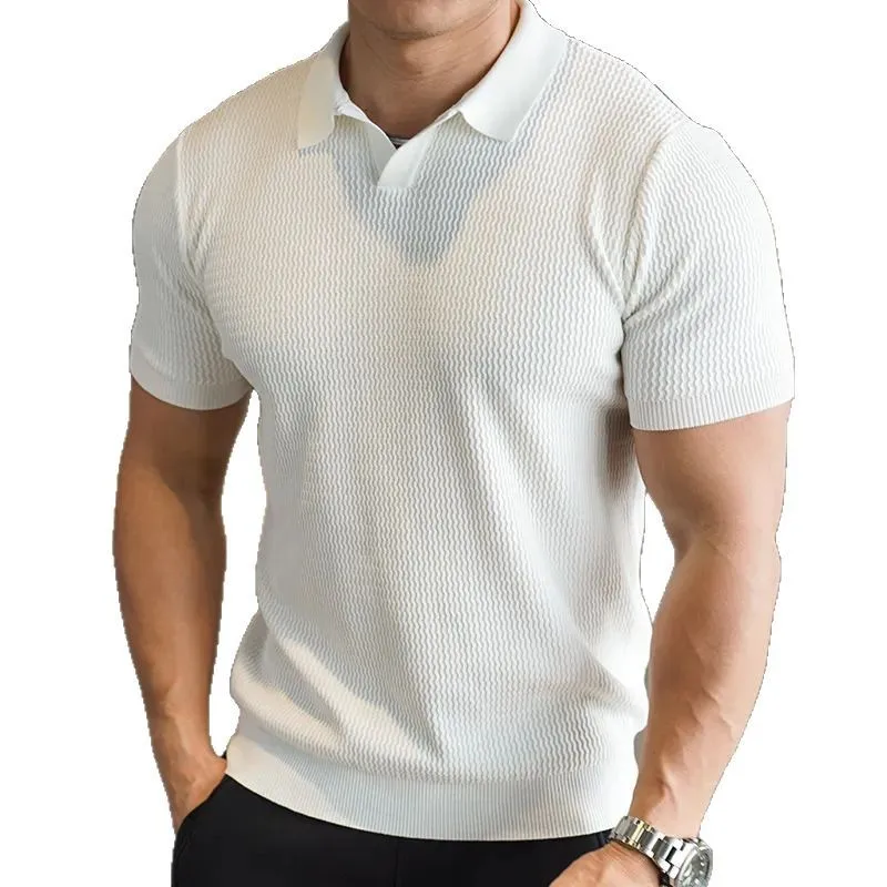 Summer Breathable Shirt Knitted Shirt Men'S Retro Casual Business Short Sleeve-Shirt