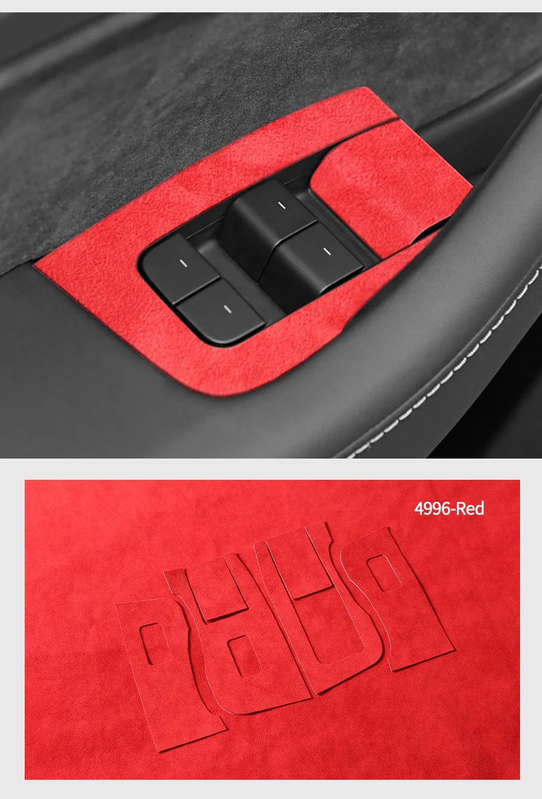 Hochwertige Wildleder-Abdeckung für Tesla Model 3 (2019-2023) und Model Y (2019-2024), Zierleiste für die Bedienelemente der Fenstersteuerung, Auto-Tuning-Zubehör. – Detail 9