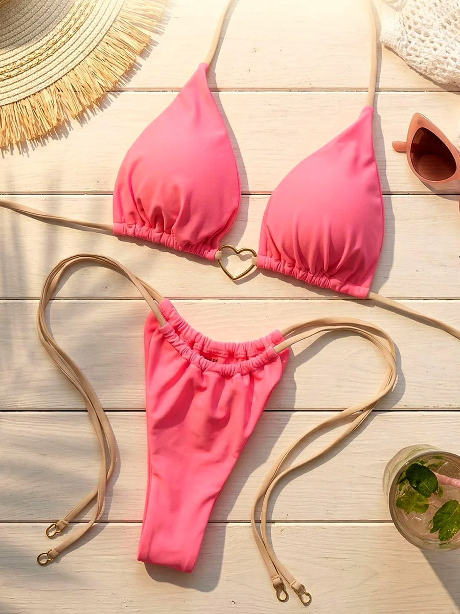 

Heart-shaped Halter Micro Thong Bikini Female Swimsuit Women Swimwear Two-pieces Bikini Set Brazilian Bather Bathing Suit Swim