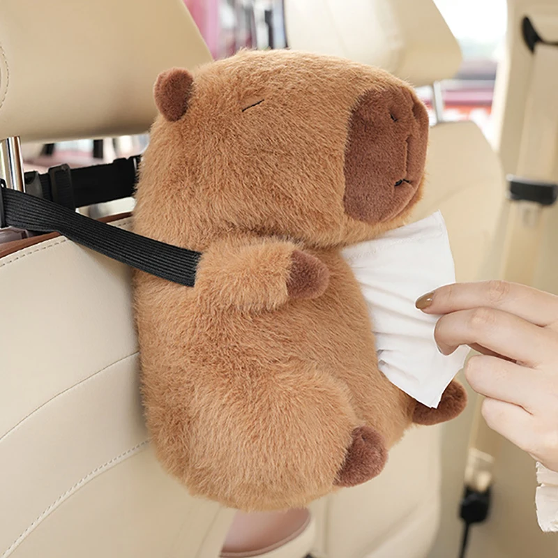 Car Tissue Box Plush Zippered Cartoon Cute Capybara Tissue Box Automobile Soft Tissue Dispenser Paper Package Case Napkin Bag