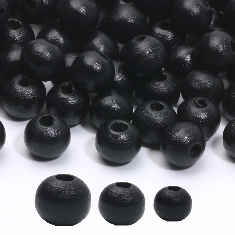 50/100/200pcs 6/8/10mm Natural Wood Beads Black Wooden Loose Spacer Beads For Diy Bracelet Necklace Jewelry Making Accessories