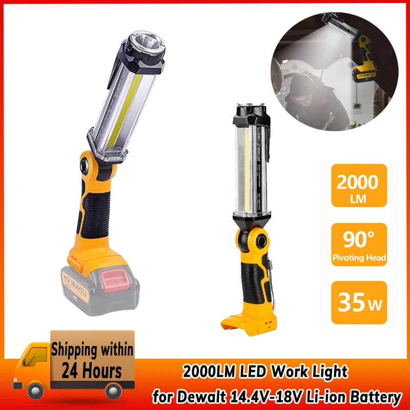 2000LM LED Work Light Portable Outdoor Flashlight Camping Lanterns Vertical Downlight for DeWalt 14.4V-18V Li-ion Battery