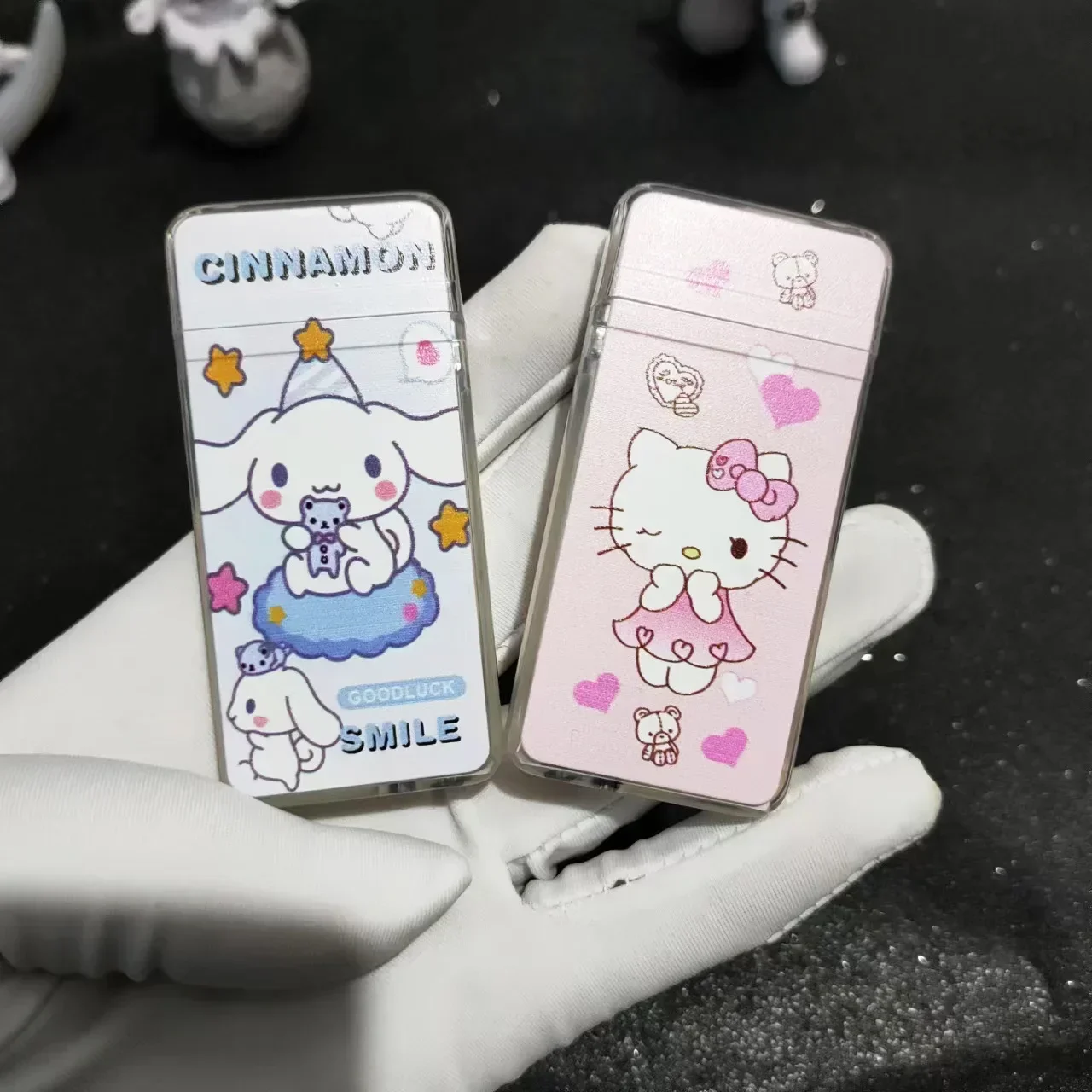 Flashing Kuromi Hello Kitty Lighter Pink Flame Butane Gas Lighters Strobe Light Igniter Lighter Cinnamoroll Melody Girl\'s Gift