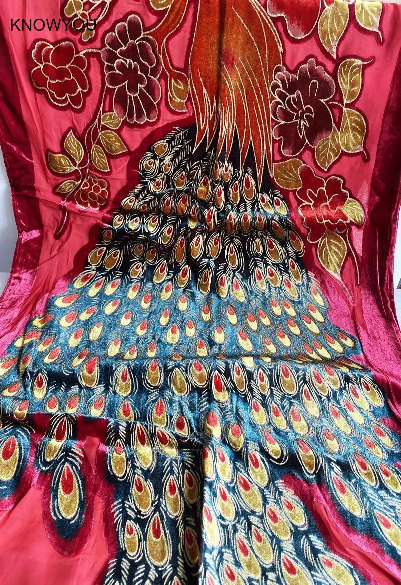 Lady Elegant Shawl Silk Velour Jacquard Flower Capes Evening Party Pashmina Women Luxury Peacock Scarves Spring Autumn Bandanas