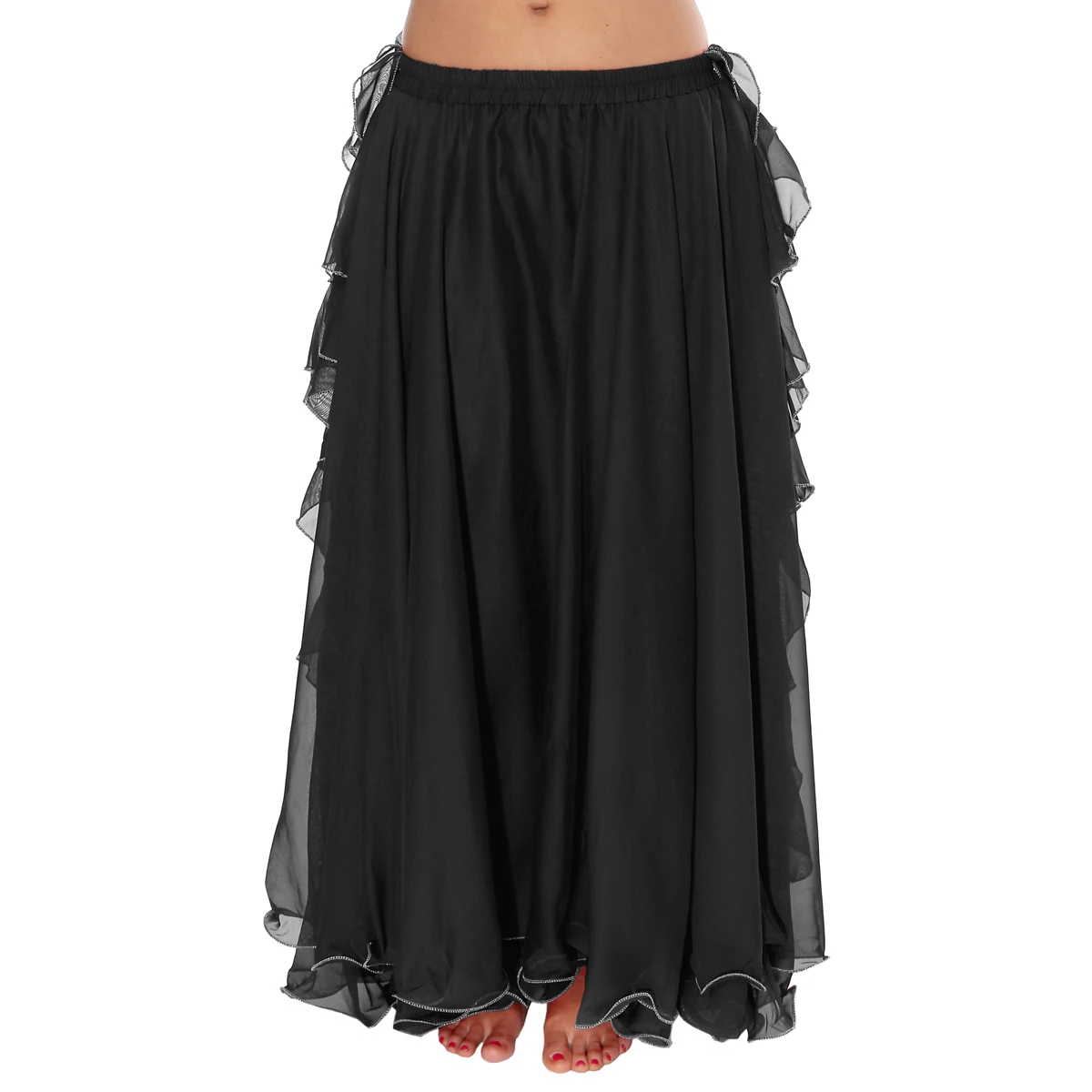 13 Kolorów Damskie Stroje do Tańca Brzucha Pełne Okrągłe Maxi Spódnice Rozcięcie Boczne Falbany Frędzle Spódnice do Tańca Brzucha (bez paska)