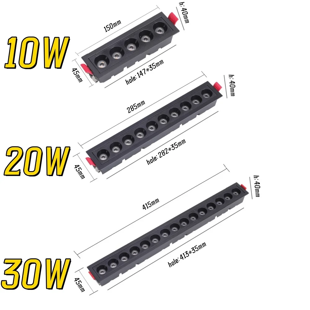 DALI-Luz de línea de rejilla antideslumbrante empotrada regulable, foco SMD de 5 a 15 cabezales, 10W, 20W, 30W, 24 °, aluminio, AC220V, hogar y negocios, 0-10V