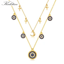 KALETINE Moon Real 925 Sterling Silver Evil Eye Necklace For Women Jewelry Fancy Blue Store Link Chain Choker Necklace Bijoux