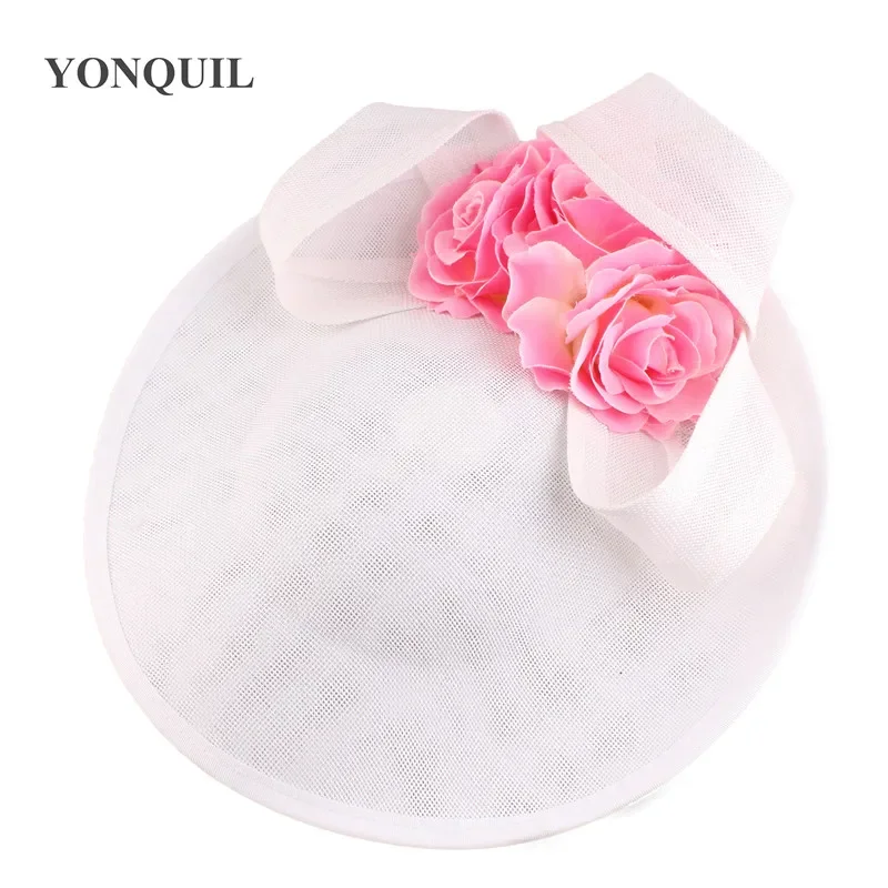 Formal Lady Fascinator Race Big Hat Fedora With Flower Decor Elegant Ladies Women Church Headpiece With Headband Chapeau