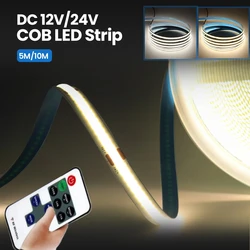 RF Remote Dimmable LED COB Strip Lights 5M 10M 12V 24V RA90 High Density FOB Soft Flexible Lamp Tape Ribbon Backlight 320LEDs/M