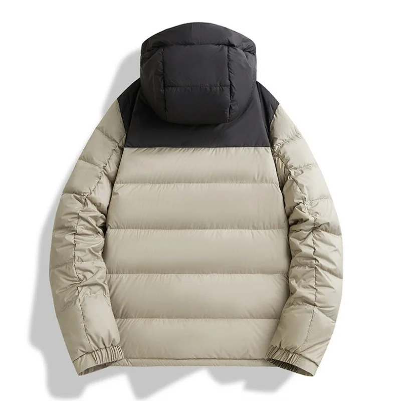 KIDWHXR Down Coat Winter Men Contrast Color Patchwork Male Outerwear Outdoor Casual Long Sleeve Zipper Man Hooded Jacket