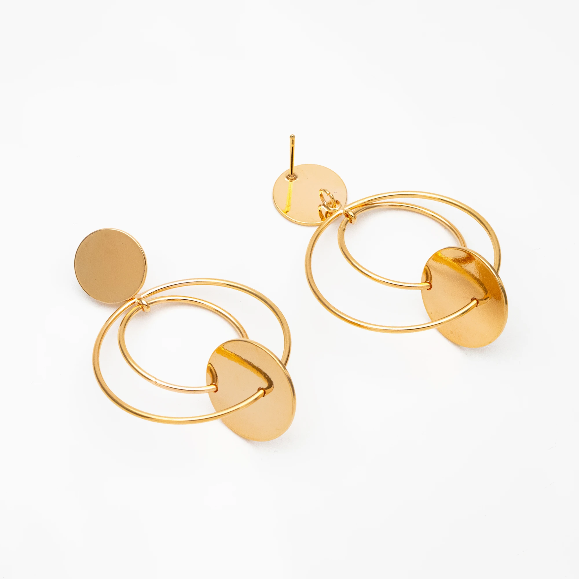 

4pcs Gold Circle Disc Ear Posts 55x34mm, 18K Gold Plated Brass Geometric Earring, Circle Stud Earrings (GB-3900)