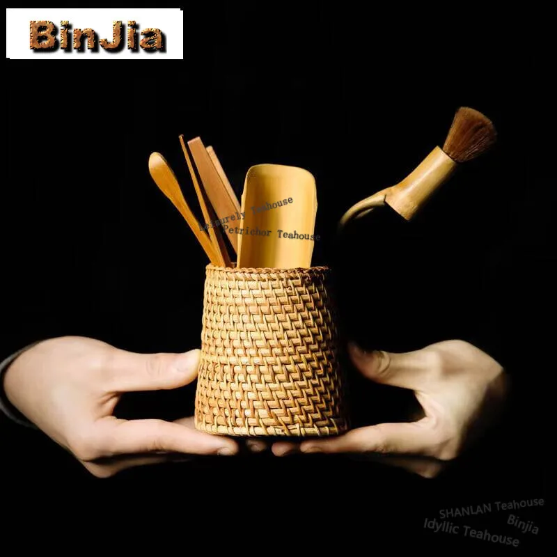 

Японский бамбуковый ротанговый тканый чай, шесть джентльменов, роскошные бамбуковые палочки для чайных листьев, ложка, набор инструментов для чая, посуда, ча-ремесло