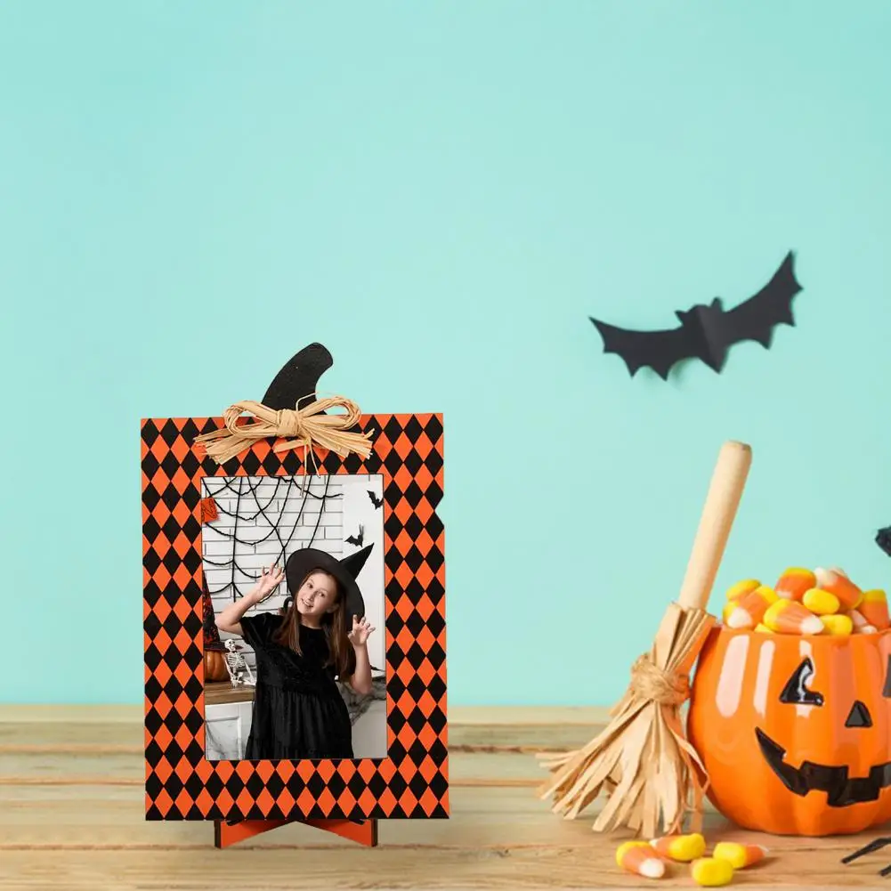 Pumpkin Patterned Picture Frame Rustic Halloween Wooden Photo Frames Pumpkin Decorations for Farmhouse Tabletop Indoor Party