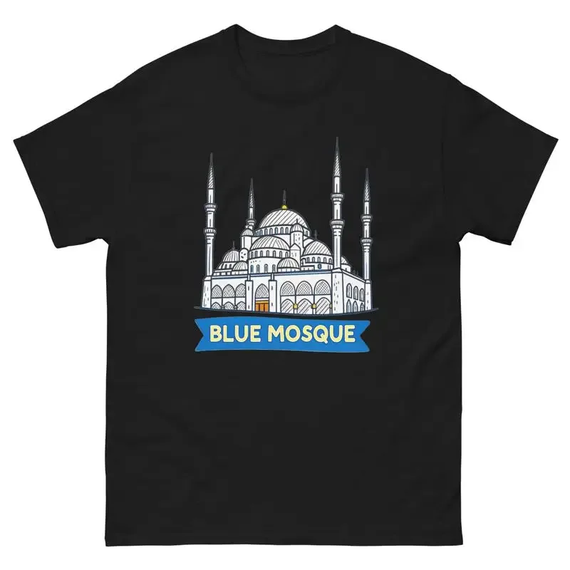 T-shirt de voyage avec l'image de la mosquée bleue, attraction et monument touristique