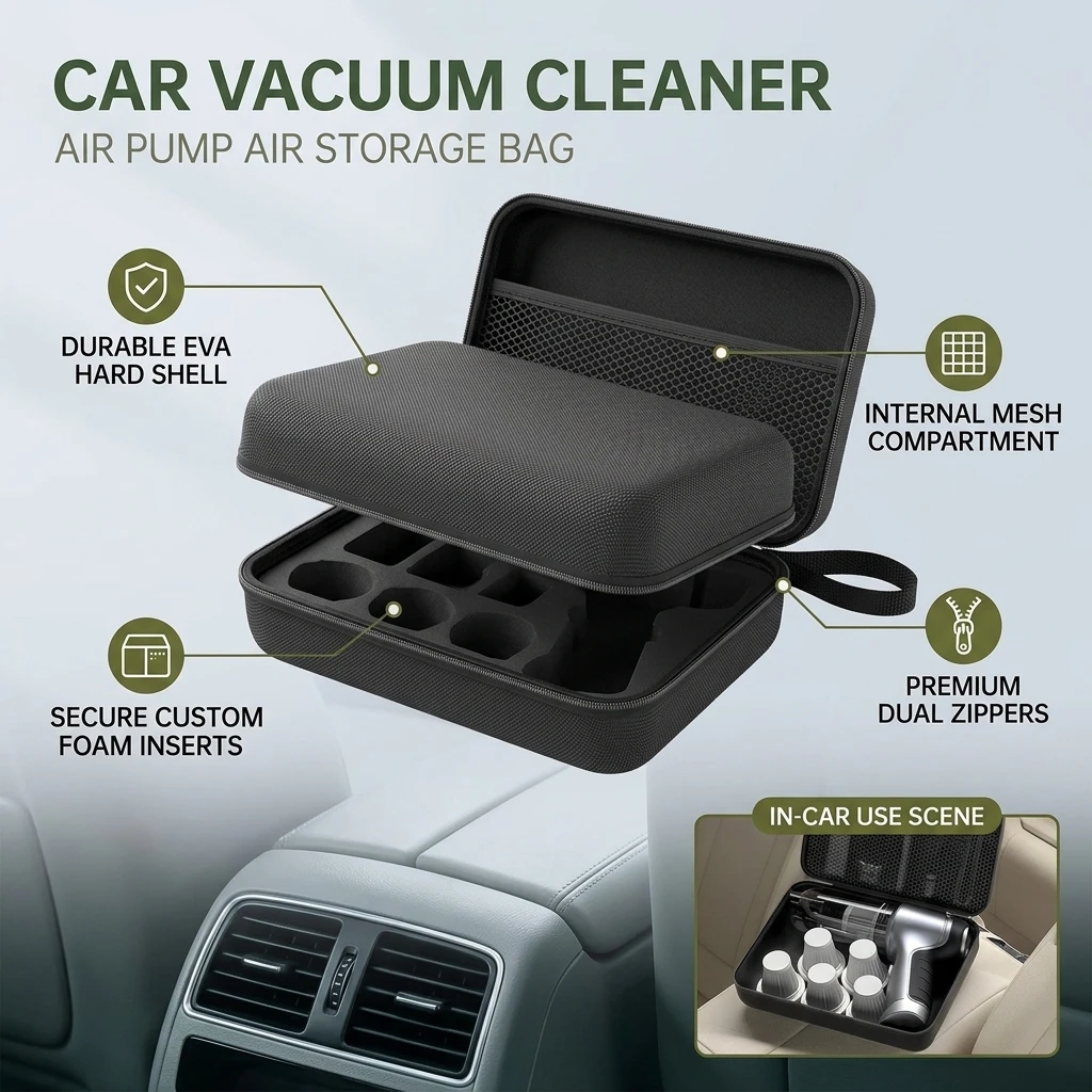 Universal Portable Car Storage Vacuum Cleaner Protective Bag Hard Shell EVA Digital Storage Box Tote Pouch - Car Accessory