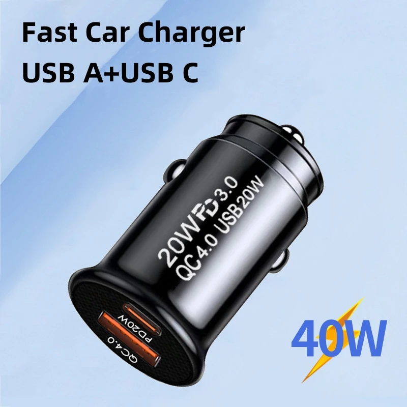 

40W PD Car Charger Quick Charge QC4.0 3.0 USB Charger for Xiaomi Type C Fast Charging for iPhone 15 14 13 12 11 USB C Car Charge