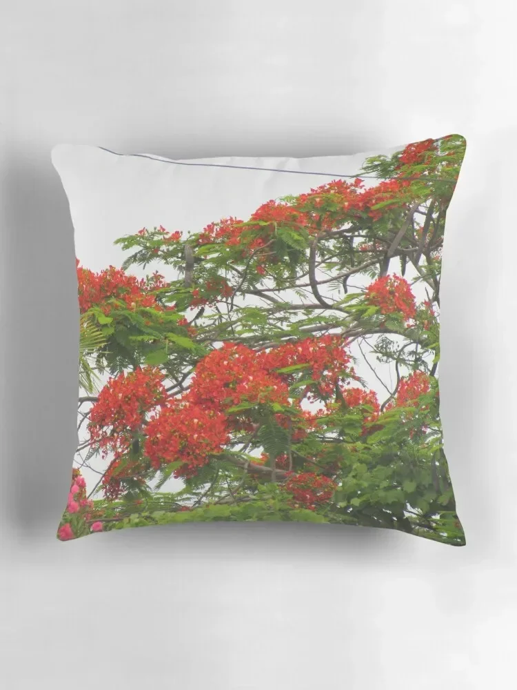 Juste de coussin brodée Royal Poinciana, taies d'oreiller, arbre, fleurs