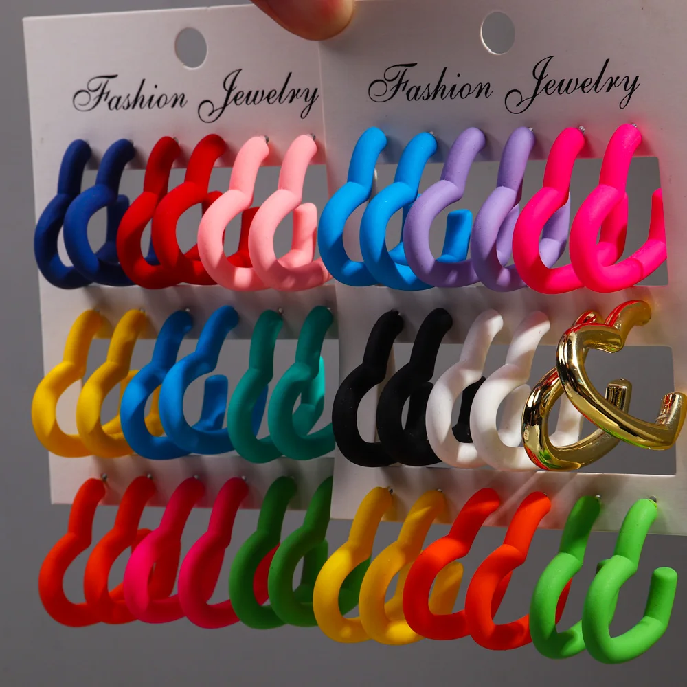 9Pair/Set Korean Geometric Acrylic Hoop Earrings for Women Mulicolor Circle Heart Huggies Earring Statement Jewelry Lightweight