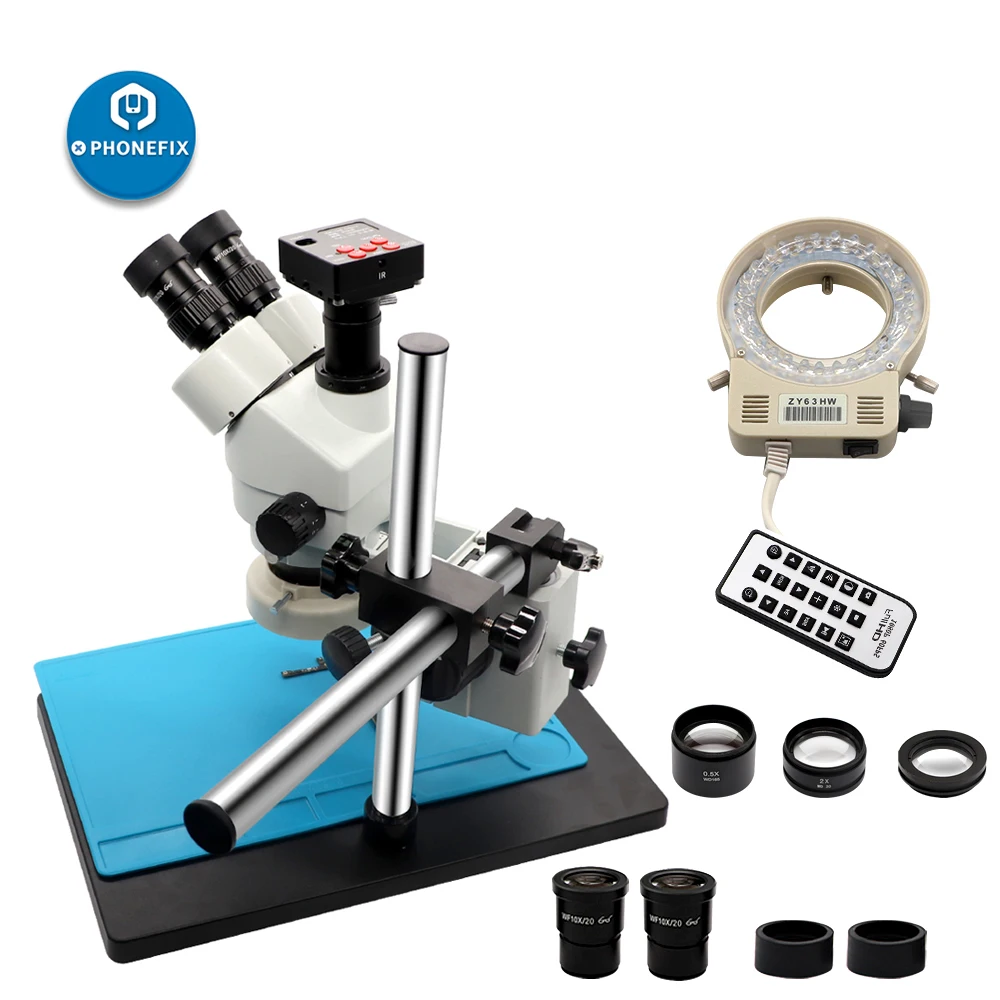 

3.5X-90X Trinocular Microscope Stereo Zoom Microscopio Big Table Stand with 0.5X 2.0X Auxiliary Objective Len Pcb Jewelry Repair