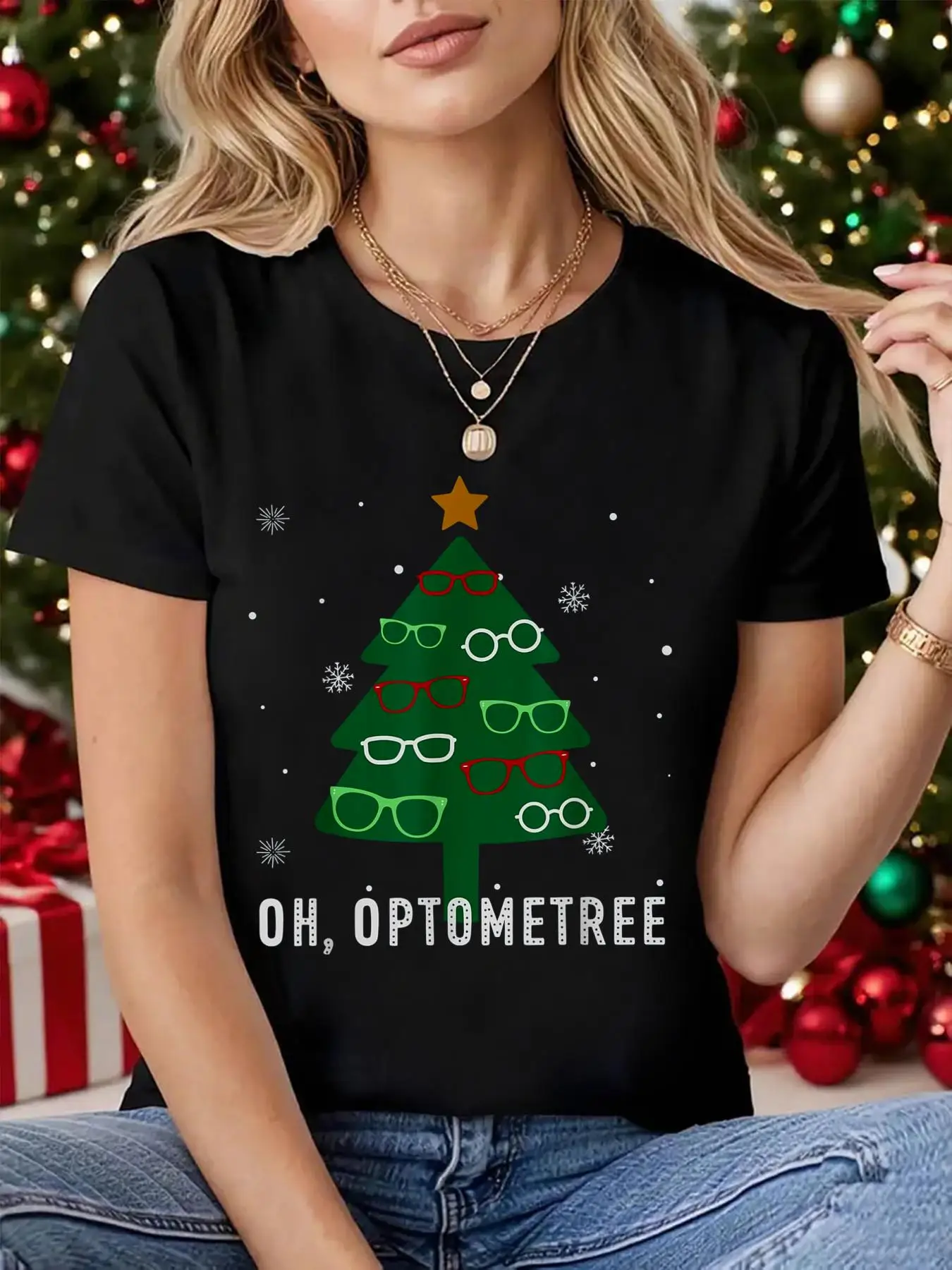 Optometry T Shirt Oh Optometree Christmas Tree Eye Squad Graphic Tee Funny Optometrist Gift Casual Round Neck Lettering Top