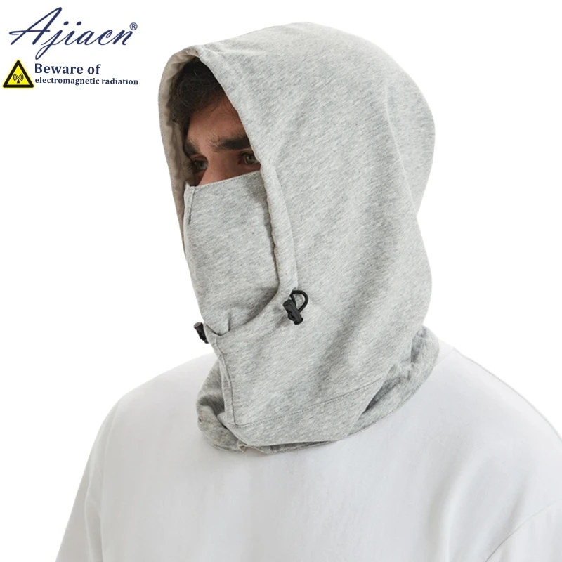 Anti-radiation 100% silver fiber knitted lining hood cap protect brain and thyroid electromagnetic radiation shielding hood cap