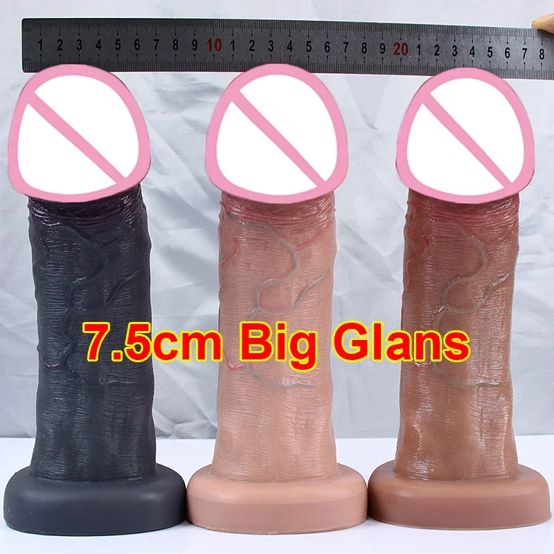 

New 7.5cm Big Glans Penis Realistic Dildo Huge Anal Plug Suction Cup Adult Strapon Sex Toys For Woman Vagina Orgasm Masturbation