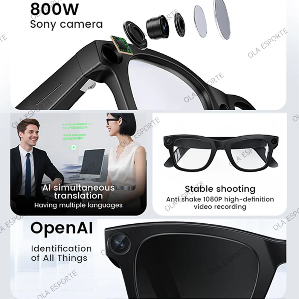 2IN1 AI Smart Glasses 800W Pixel Camera Bluetooth Call Voice Assistant Stereo Music Translate anti-blue light lenses Sunglasses