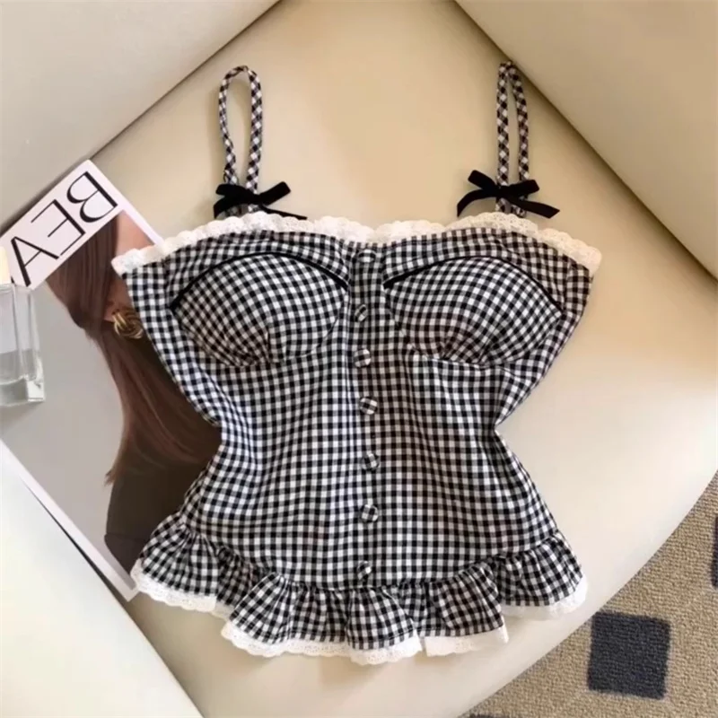 

Американский жилет Pure Desire с кружевным клетчатым ремешком, женский летний жилет Faion Spicy ort Svel Top Color Blo Contrast