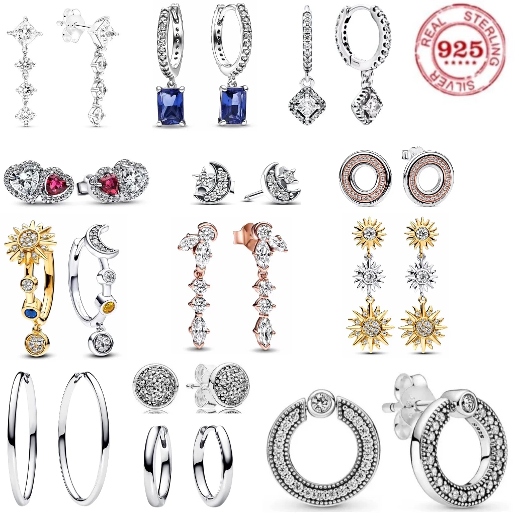 Valentine's Day Gift 925 Sterling Silver Star Square Water Drop Star Moon Zircon Pendant Earrings Women's Fashion Charm Jewelry