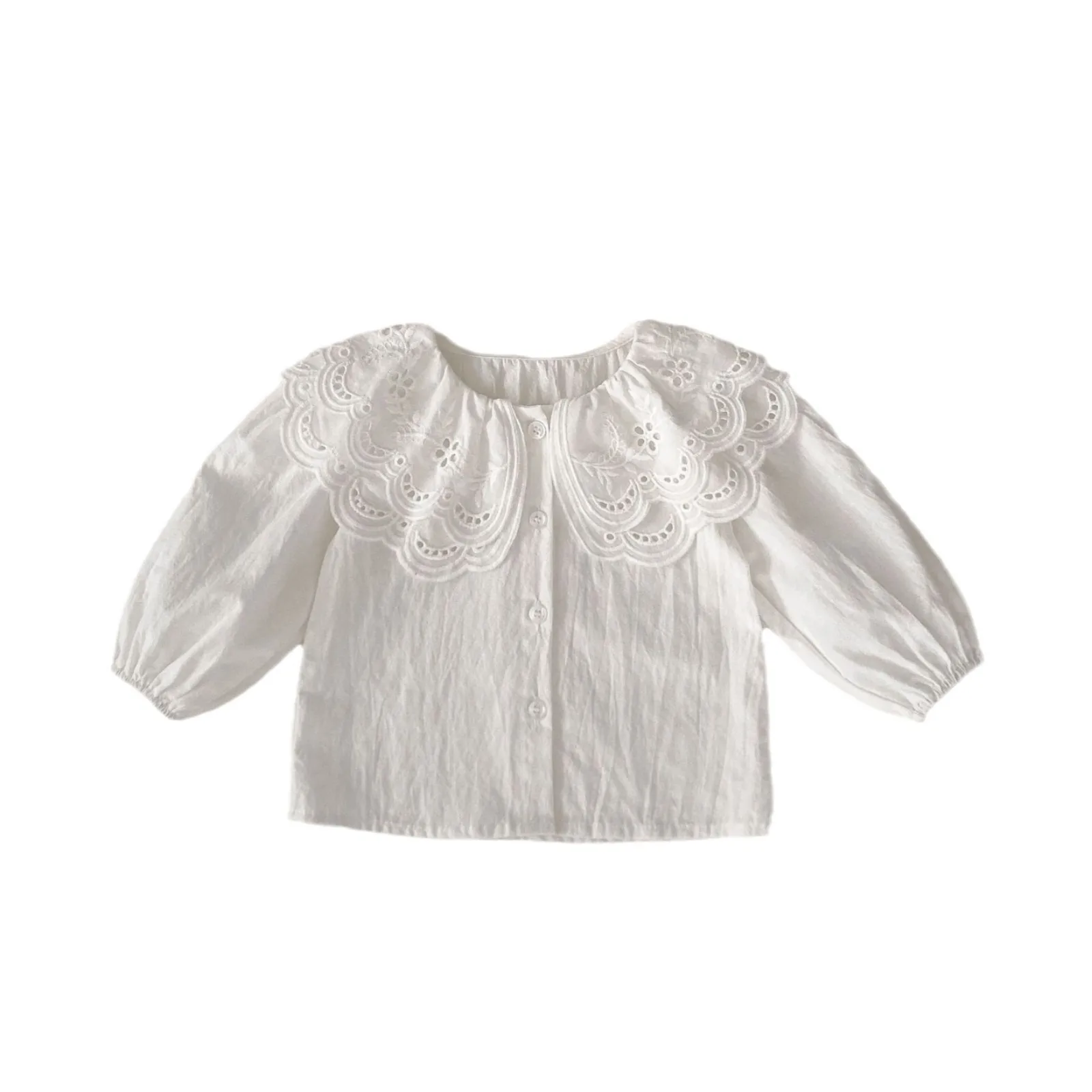 Abbigliamento per bambini autunno nuovo stile coreano alla moda camicia a maniche lunghe con risvolto in pizzo Top rotondo 1-3 anni Casual semplice