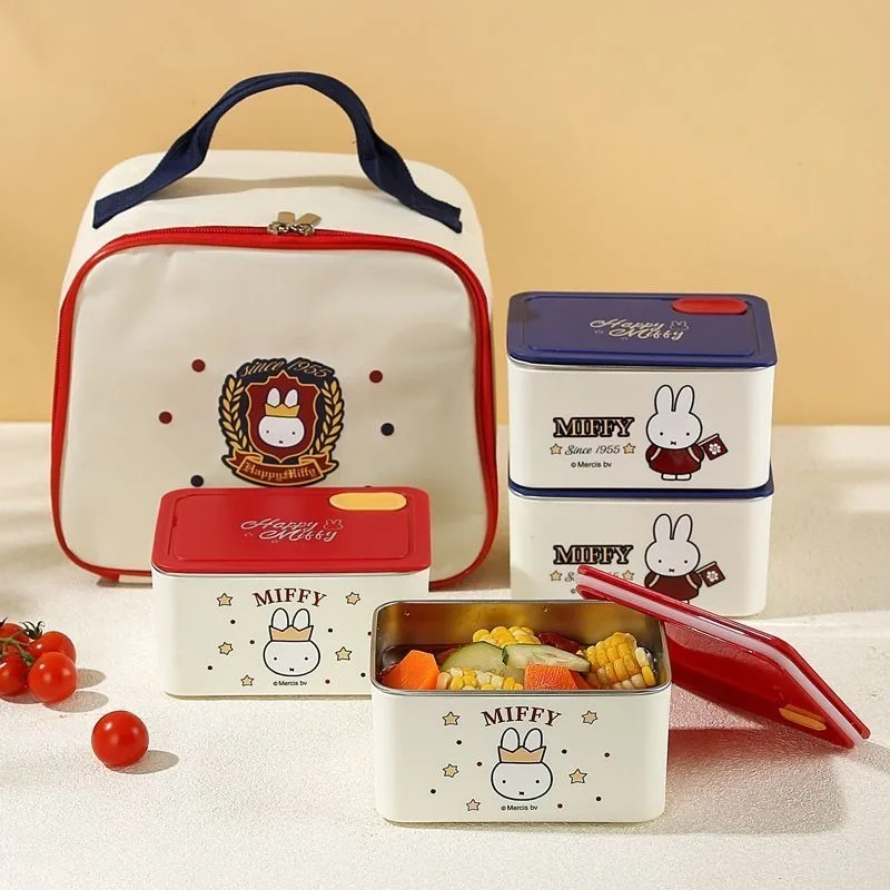

Новый милый ланч-бокс Miffy с изоляцией, квадратный, с крышкой, для студентов и офисных работников, коробка для еды, мультяшный бенто-бокс, милый подарок для мальчиков и девочек