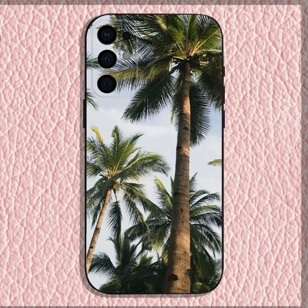 Casing Ponsel Pohon Kelapa untuk Samsung S25,S24,S21,S22,S23,S30,Ultra,S20,Plus,Fe,Lite,Note,10,9,5G Sampul Hitam