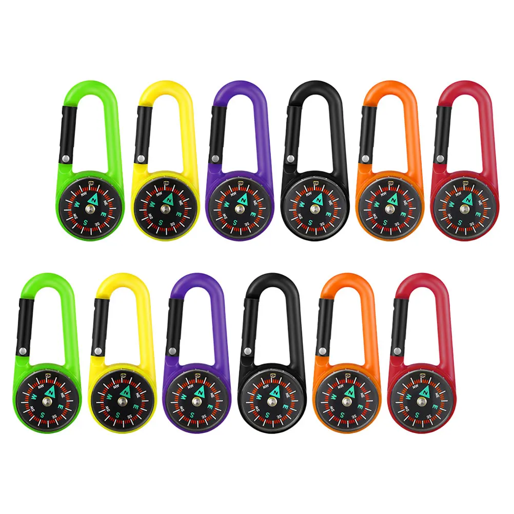 

12Pcs Plastic Compass Carabiner Clip Portable Lightweight Survival Hiking Camping Outdoor Climbing Keychain Compass