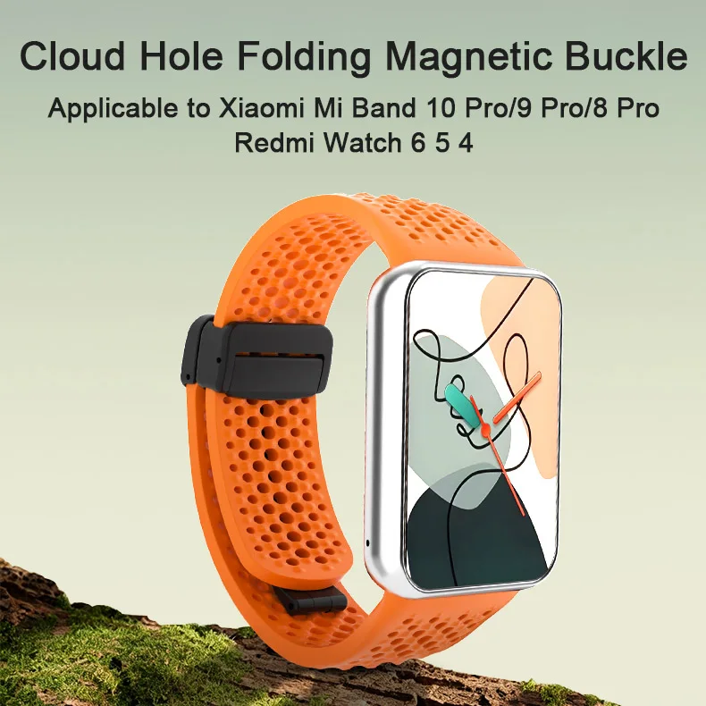 Breathable Silicone Strap for Xiaomi Mi Band 10 Pro/9 Pro/8 Pro Magnetic Bracelet Correa for Redmi Watch 6 5 4 Sport Wristband