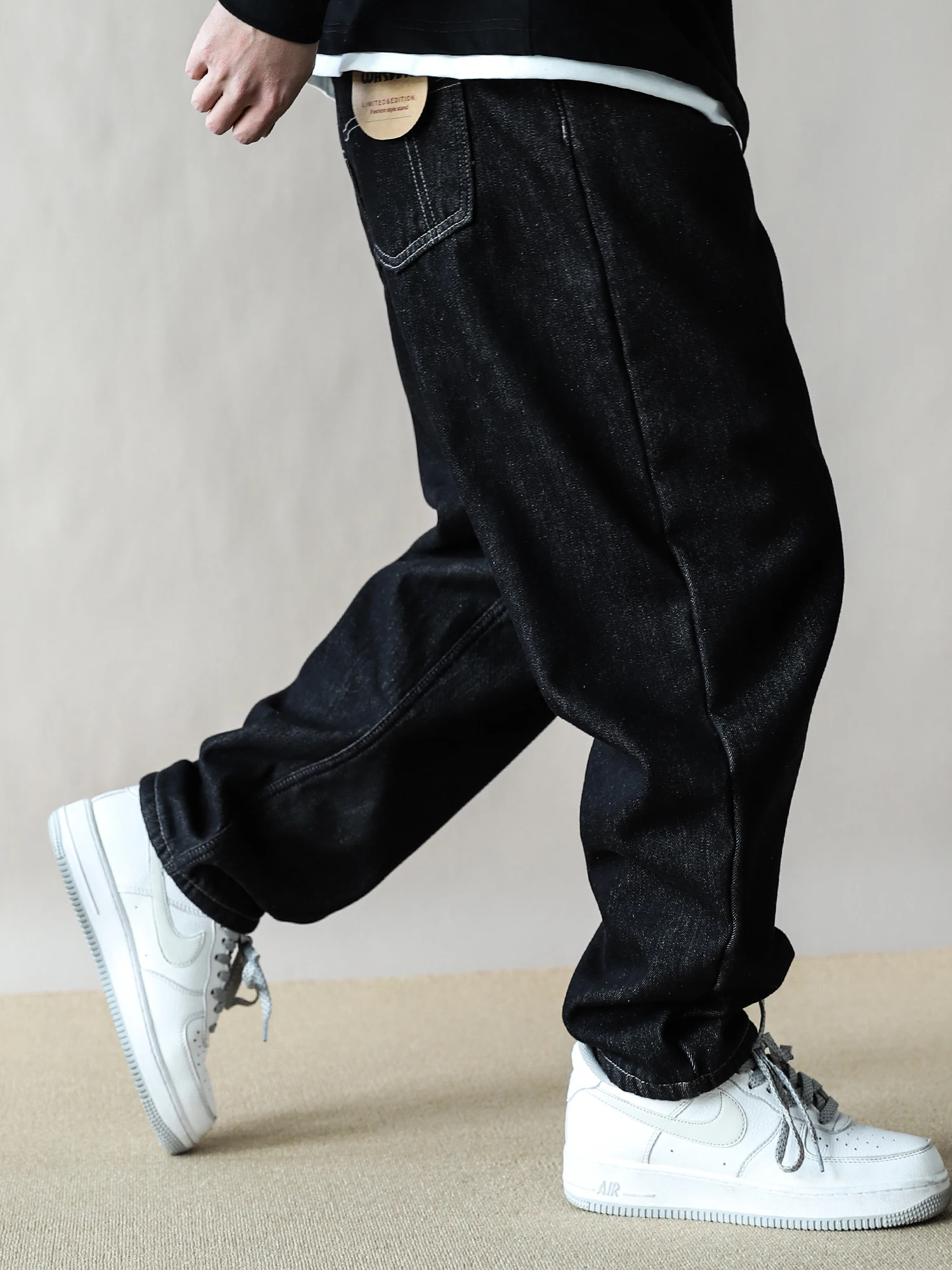 

American Retro Loose Straight Leg Jeans Men's Bla Casual Long Pants Waed Wide Leg Pants Fce Thiened Winter Jeans