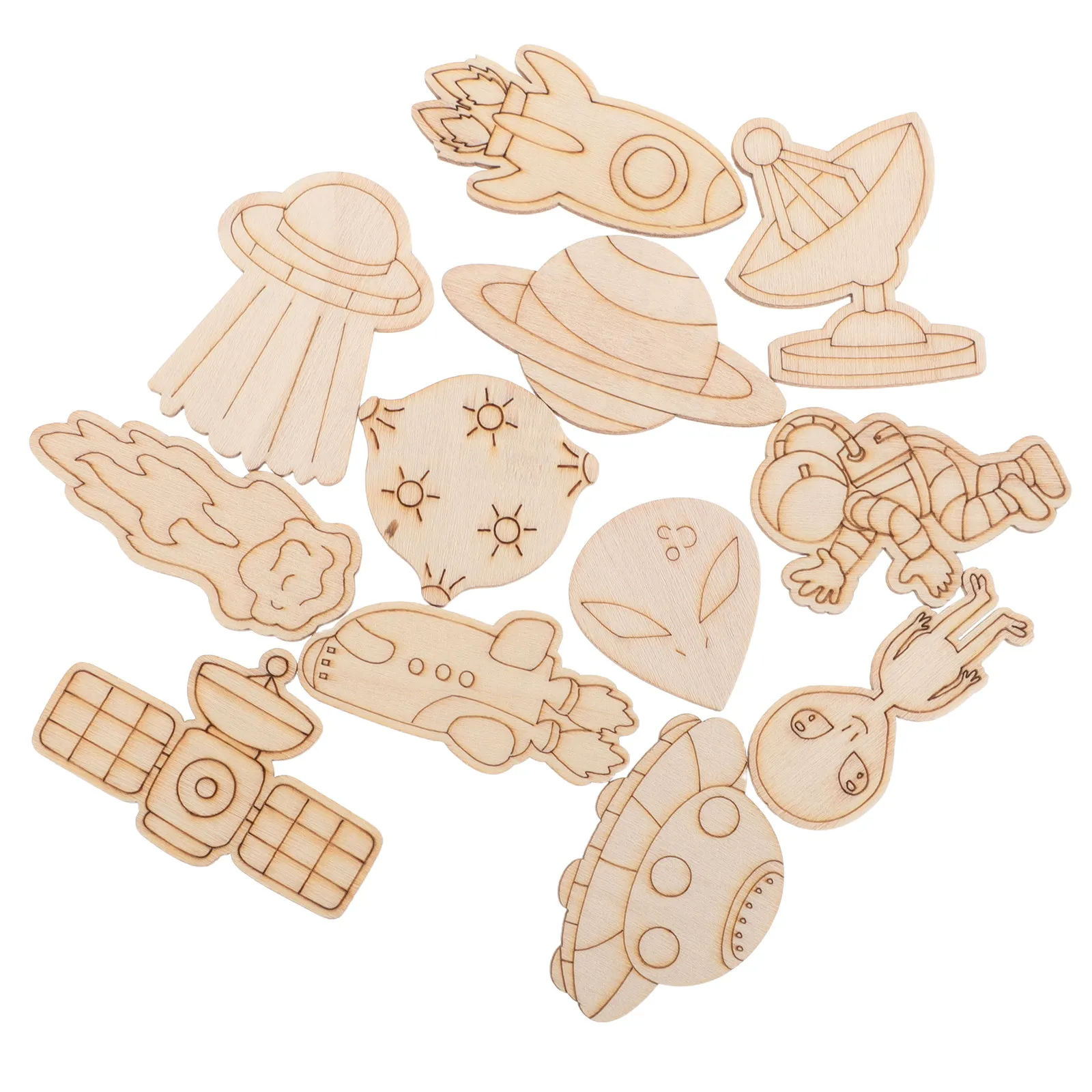 100pcs Wooden Space Craft Kit for Kids – Alien Spaceship & Astronaut Painting Set, Creative Playroom Wall Decor