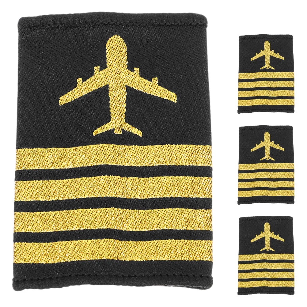 2Pairs Airplane Shoulder Boards Airline Pilot Uniform Epaulets Stripes Captain Flight Attendant Cosplay Stage Performance Badges