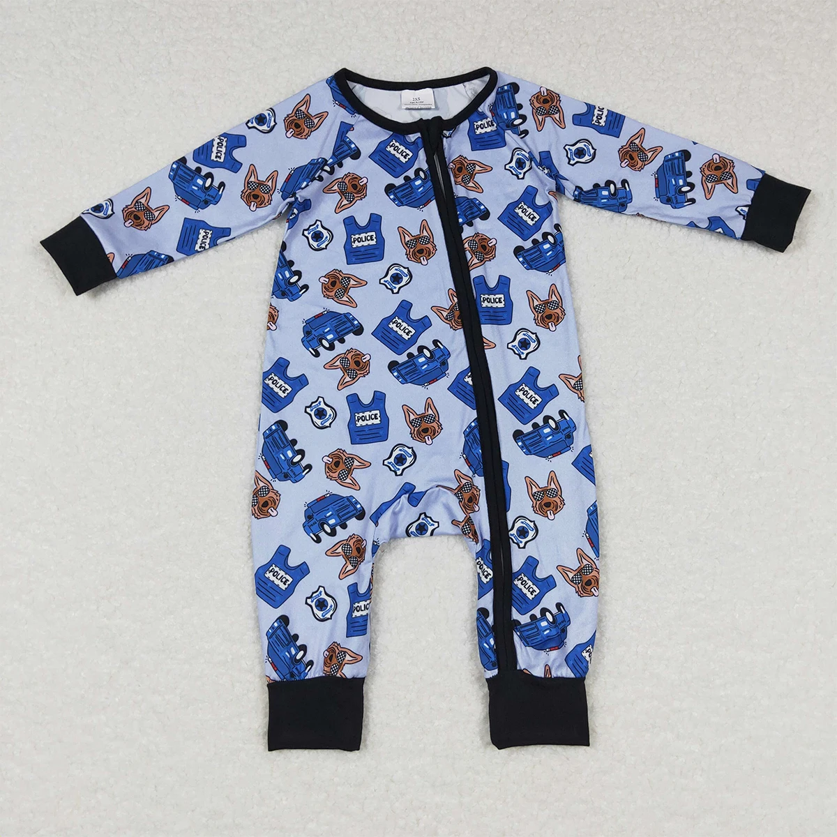 

Wholesale Baby Boy Long Sleeve Infant Police Dog Blue Black Jumpsuit Kids Children Newborn One Piece Toddler Zipper Romper