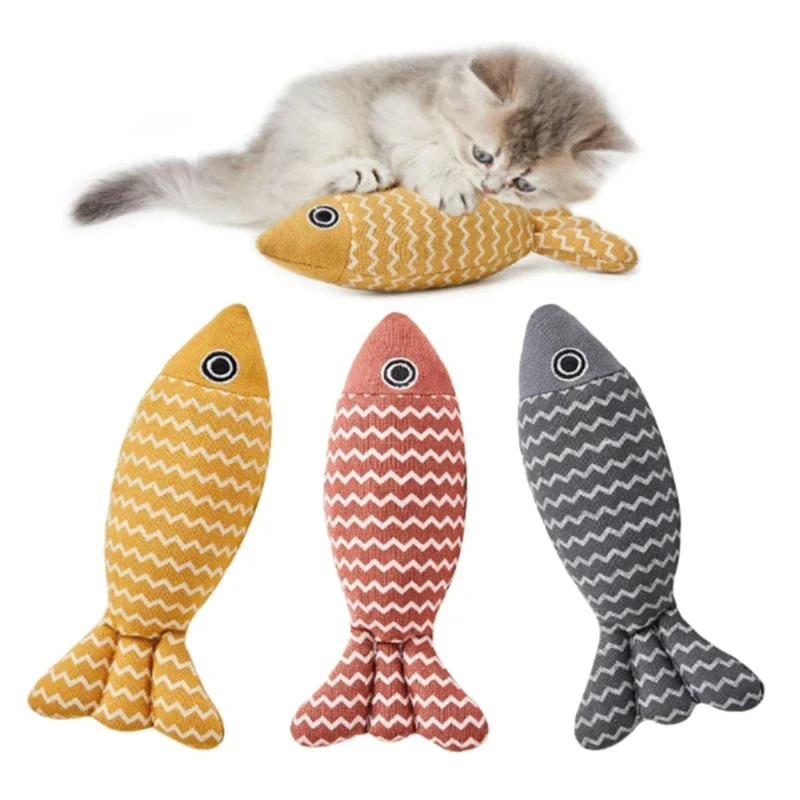 

Catnip Exercise Toy Engaging Cartoon Fish Cat Toy with Crinkle Sound Soft Linen Interactive Kitten Indoor