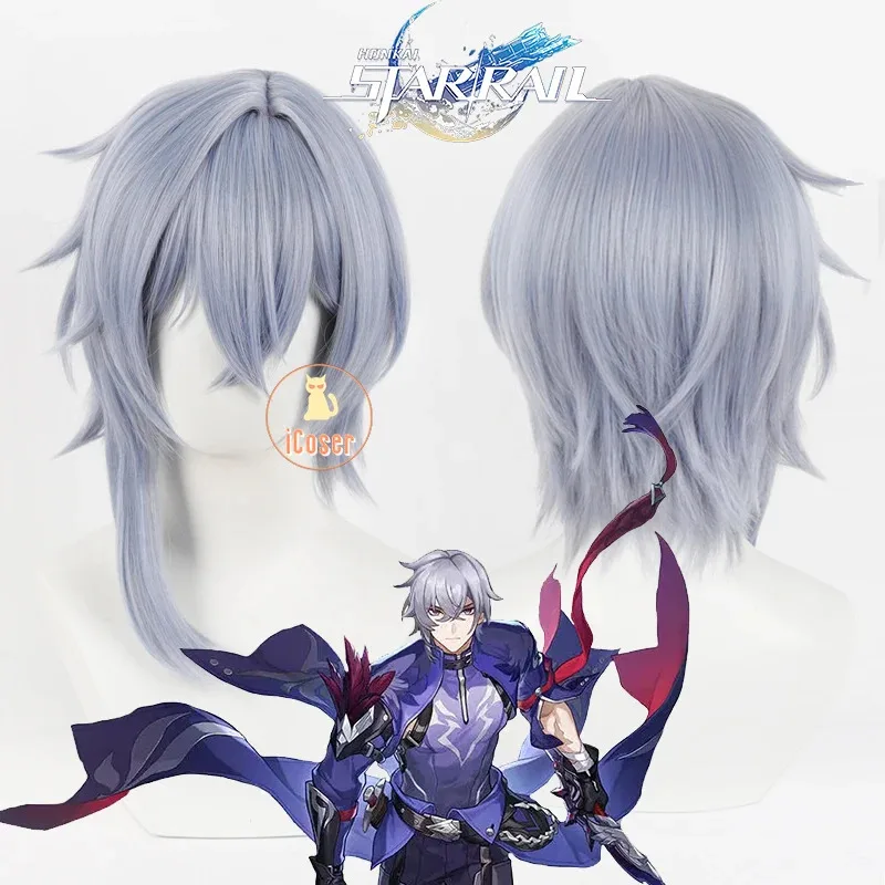 

Парик для косплея Honkai Star Rail Moze для женщин и мужчин, короткие синие, фиолетовые волосы Xianzhou Yaoqing The Crow-Feather Weirdo, часть Хэллоуина