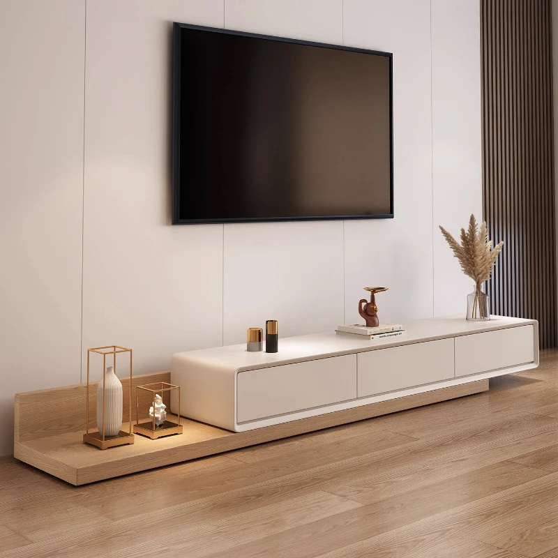 

Nordic TV cabinet coffee table combination modern simple light luxury small apartment floor cabinet log color retractable TV