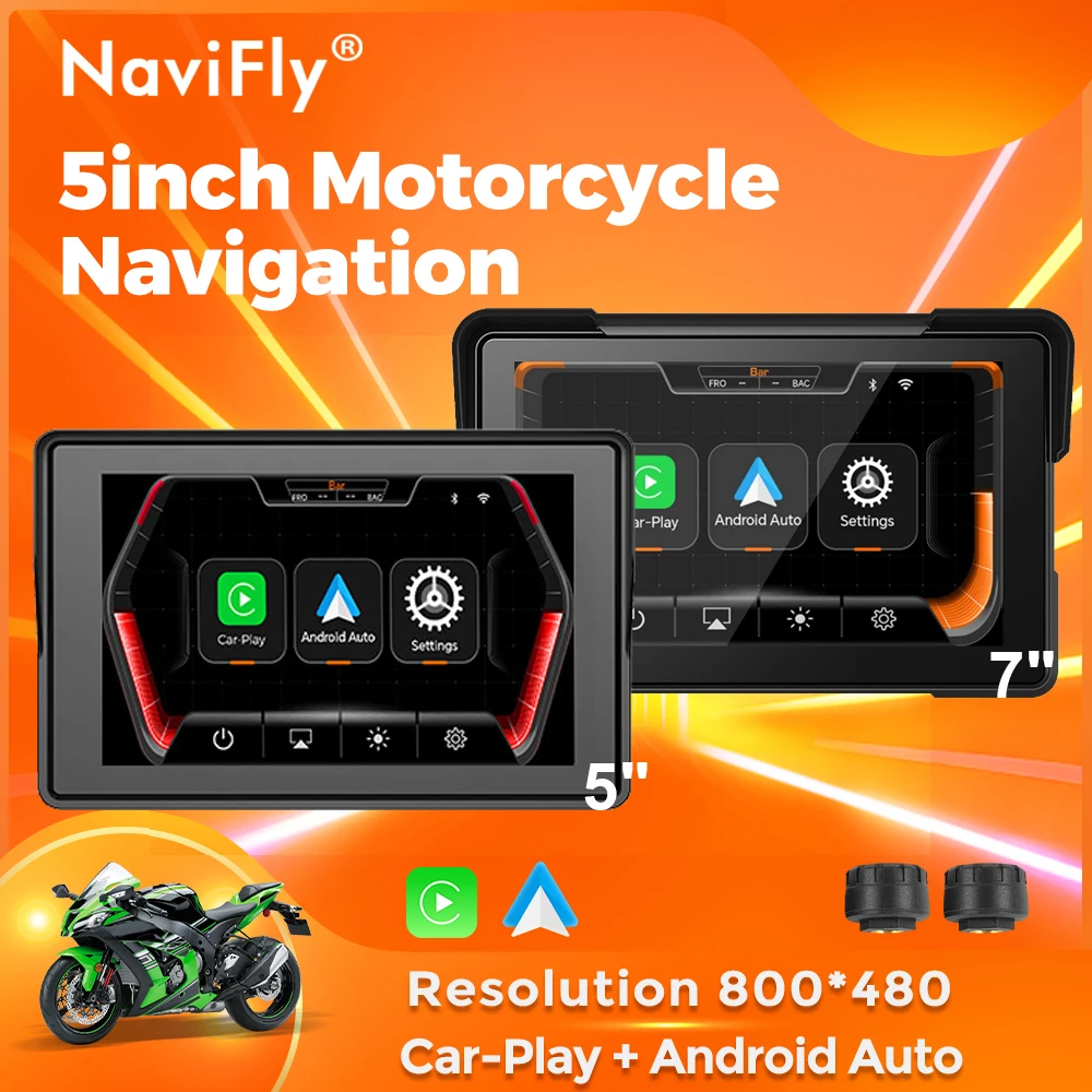 

NaviFly 5/7 inch Wireless CarPlay Moto Android Auto Portable Digital Motorcycle Dashboard GPS Navigation LCD Display Screen