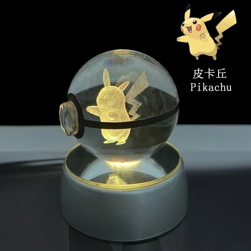 

3d Crystal Ball Pikachu Gengar Mew Mewtwo Figurines Lamp Base Pokeball 3d Cartoon Glass Ball Statue Kids Birthday Gift Ornament