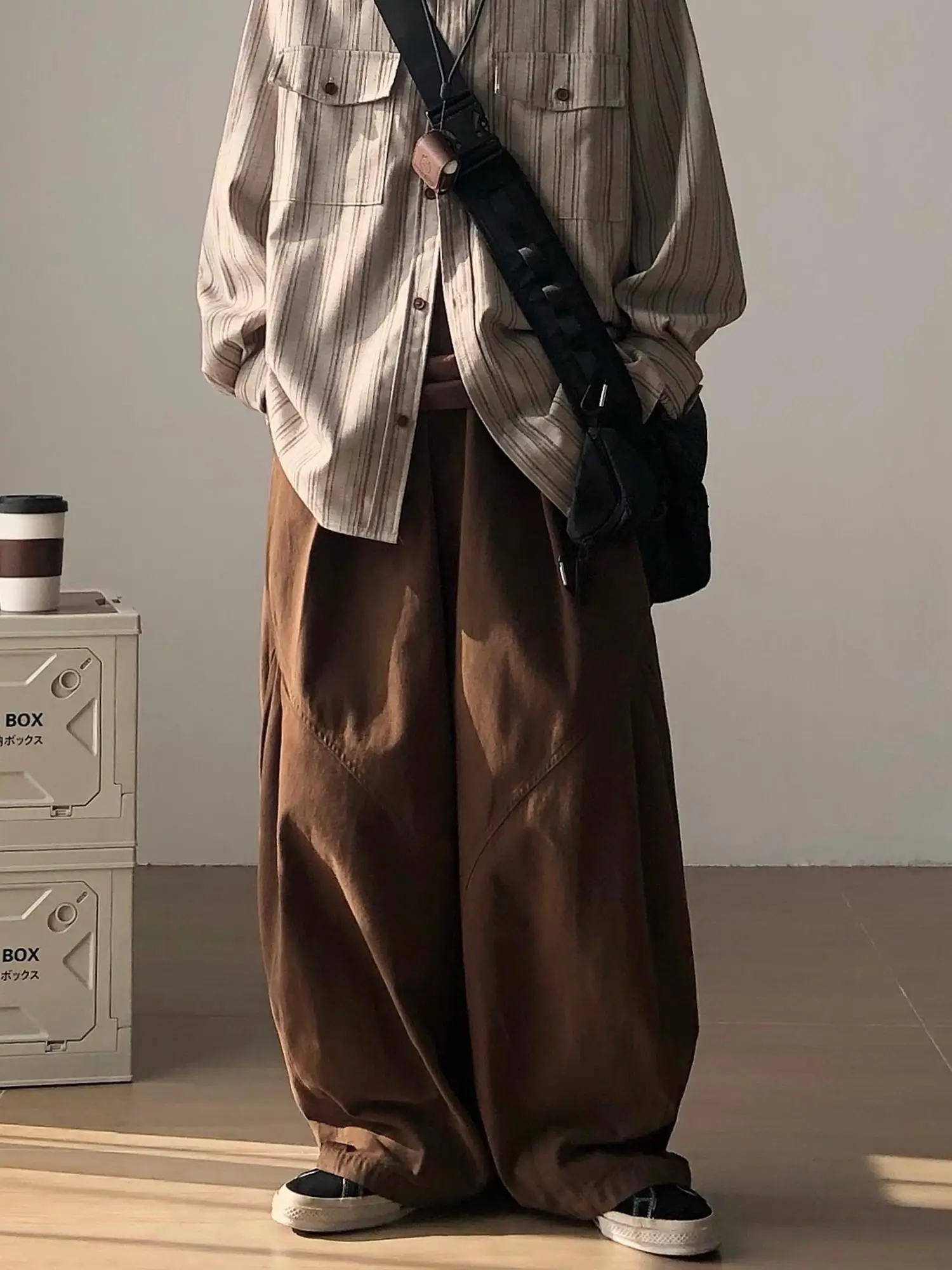 Cafe Brown Loose Wide Leg Workwear Pants Men's Spring Autumn American Retro  Color Versatile Casual Trousers