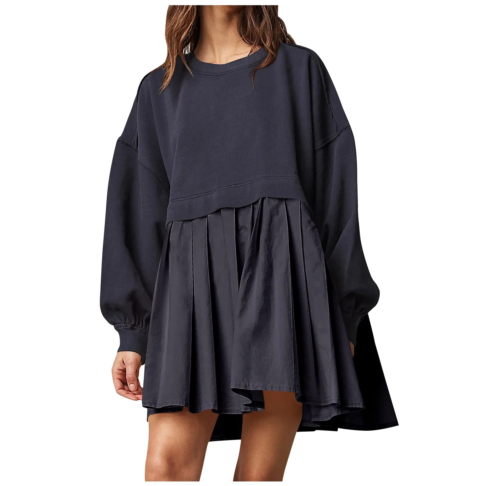 Womens Oversized Sweatshirt Dress Long Sleeve Crewneck Pullover Tops Relaxed Fit Sweatshirts Mini Dress